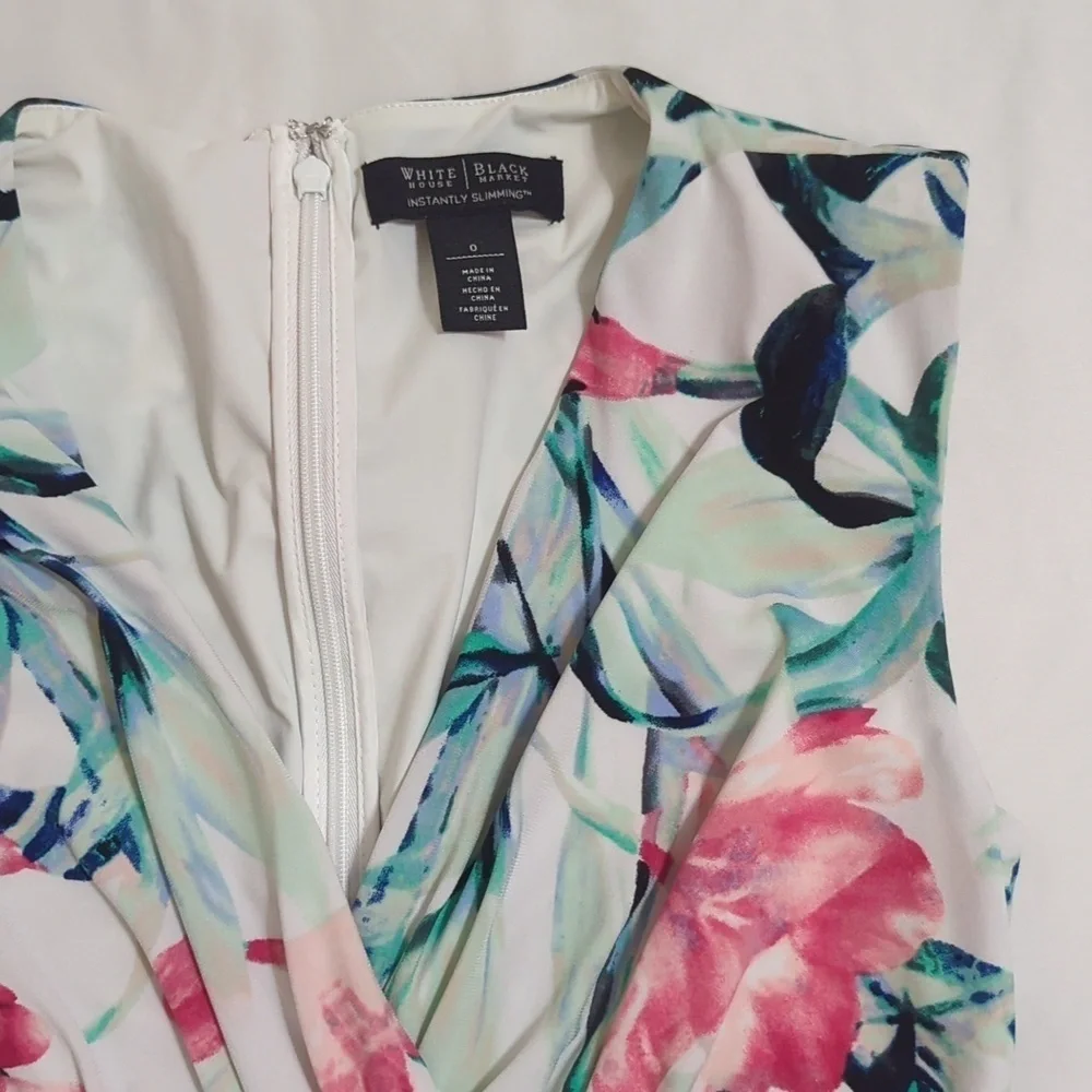 White House Black Market Sleeveless Mini Dress, Color White/Floral Size 0 - Picture 7 of 13